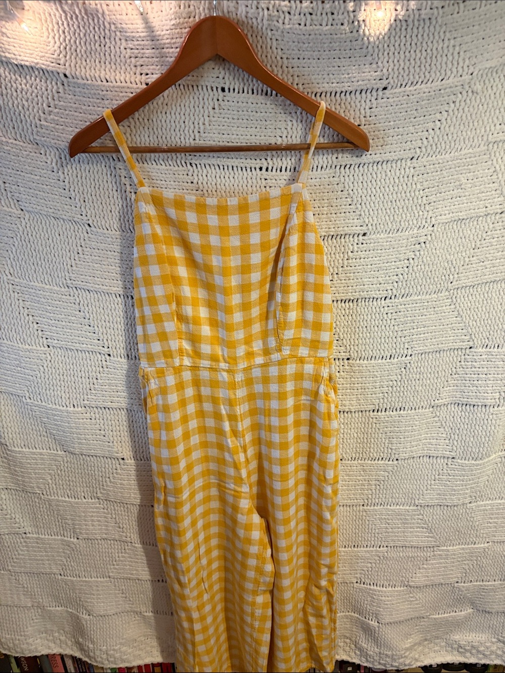 Old Navy Yellow and White Gingham Cropped Jumpsuit